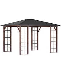 Outsunny 10' x 12' Metal Roof Hardtop Gazebo with Wood Grain Metal Frame
