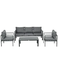 Outsunny Patio Furniture Set 4 Pieces, Outdoor Conversation Set with Water-Resistant Cushions, Coffee Table, 3-Seater Sofa, 2 Chairs for Backyard Porc