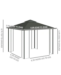 Outsunny 10' x 10' Outdoor Patio Gazebo Canopy with 2-Tier Polyester Roof, Netting, Curtain Sidewalls, and Steel Frame, Grey