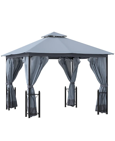 Outsunny 13' x 11' Patio Gazebo, Fancy Steel, 2 Tier Roof,