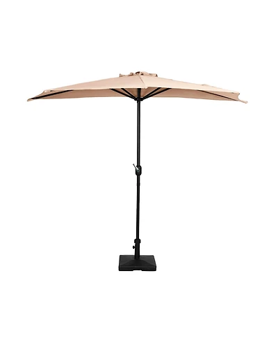 9 Ft Outdoor Patio Half Market Umbrella with Concrete Weight Base Set
