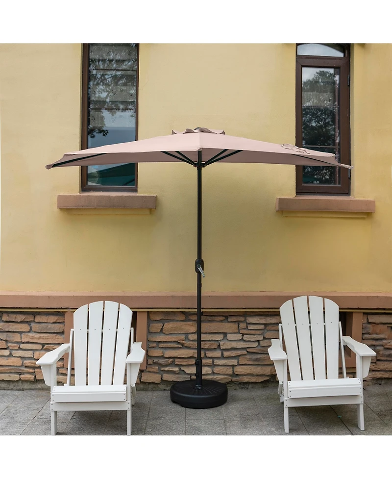 9 Ft Outdoor Half Market Umbrella with Black Round Weight Base Set