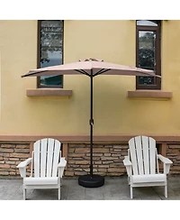 9 Ft Outdoor Half Market Umbrella with Black Round Weight Base Set