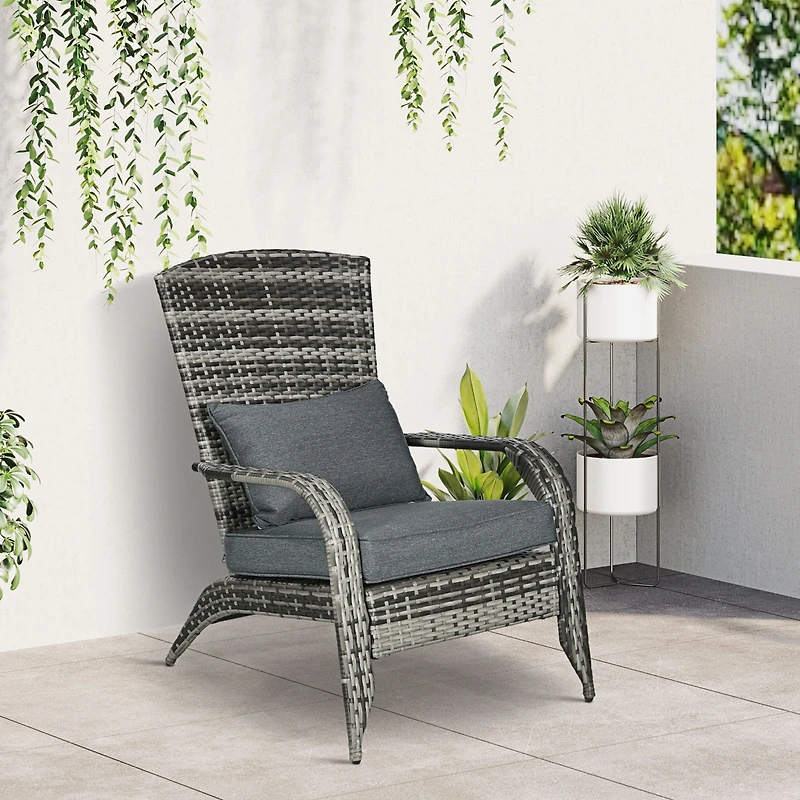 Outsunny Patio Wicker Adirondack Chair with Soft Cushions,