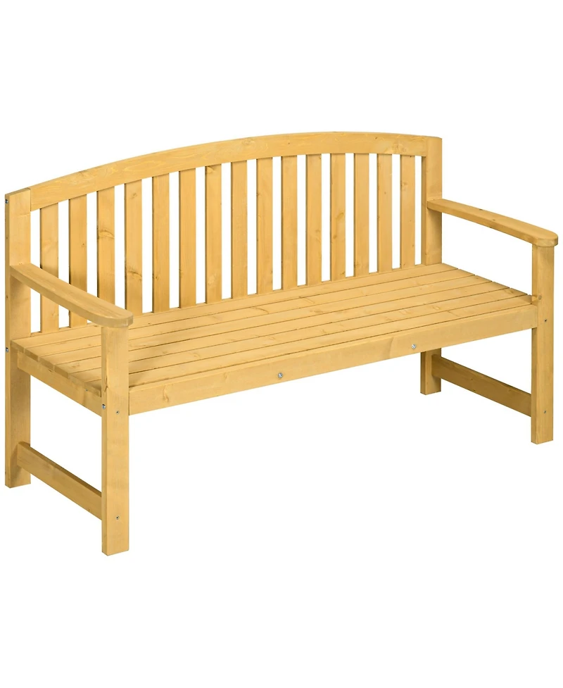 Outsunny 56" Outdoor Wood Bench, 2-Seater Wooden Garden Bench with Slatted Seat, Backrest & Arm Rests for Patio, Porch, Poolside, Balcony, Natural