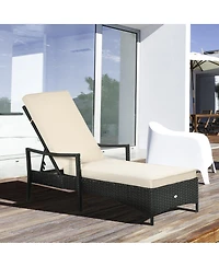 Outsunny Wicker Chaise Lounge, 4 Position Adjustable Backrest and Cushions Outdoor Lounge Chair Pe Rattan Sun Lounger for Poolside, Balcony or Garden