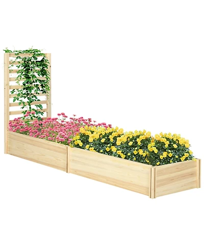 Outsunny 43" Raised Garden Bed Wooden, Planters Box with Trellis, Natural