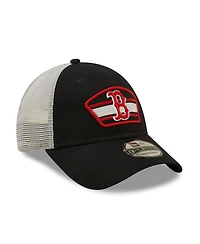 Men's New Era Navy, White Boston Red Sox Logo Patch 9FORTY Trucker Snapback Hat