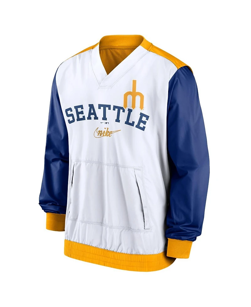 Men's Nike White, Gold Seattle Mariners Rewind Warmup V-Neck Pullover Jacket