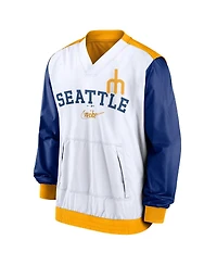 Men's Nike White, Gold Seattle Mariners Rewind Warmup V-Neck Pullover Jacket