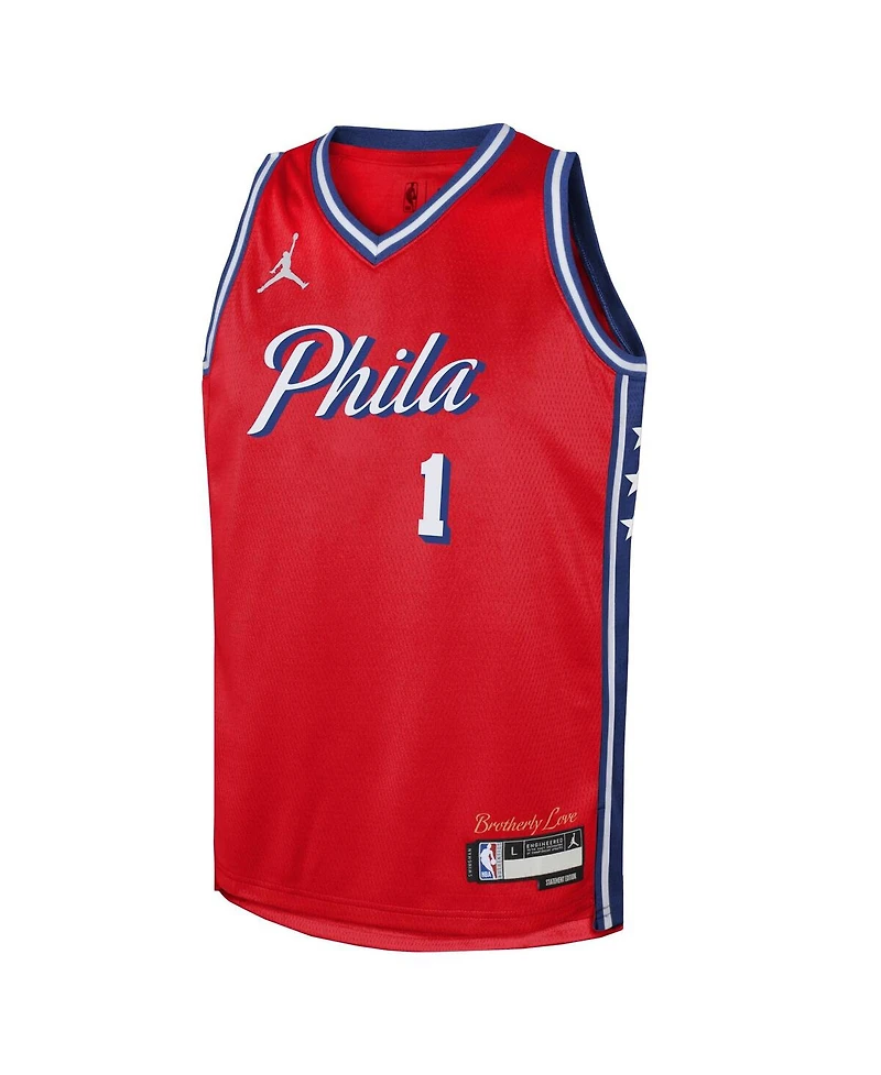 Big Boys and Girls Jordan James Harden Red Philadelphia 76ers 2022/23 Swingman Jersey - Statement Edition