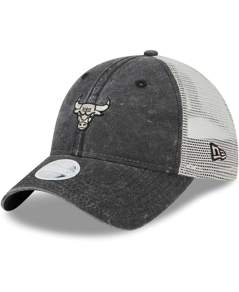Women's New Era Black Chicago Bulls Micro Logo 9TWENTY Trucker Adjustable Hat