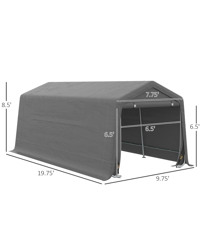 Outsunny 20' x 10' Carport Portable Garage, Heavy Duty Storage Tent, Patio Storage Shelter w/ Anti-uv Pe Cover and Double Zipper Doors, for Motorcycle