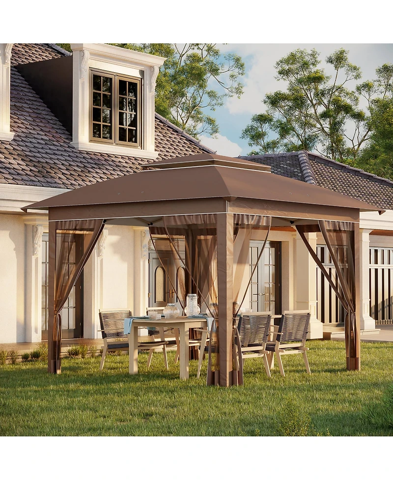 Outsunny 12' x 12' Pop Up Canopy with Mesh Sidewall Netting,