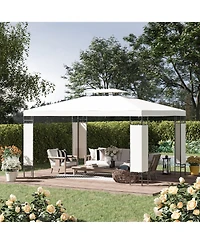 Outsunny 13' x 10' Patio Gazebo Outdoor Canopy Shelter with Double Vented Roof, Steel Frame for Lawn Backyard and Deck, Cream White