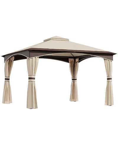 Outsunny 10' x 12' Steel Fabric Outdoor Patio Gazebo Vented Roof w/Mesh Sidewall