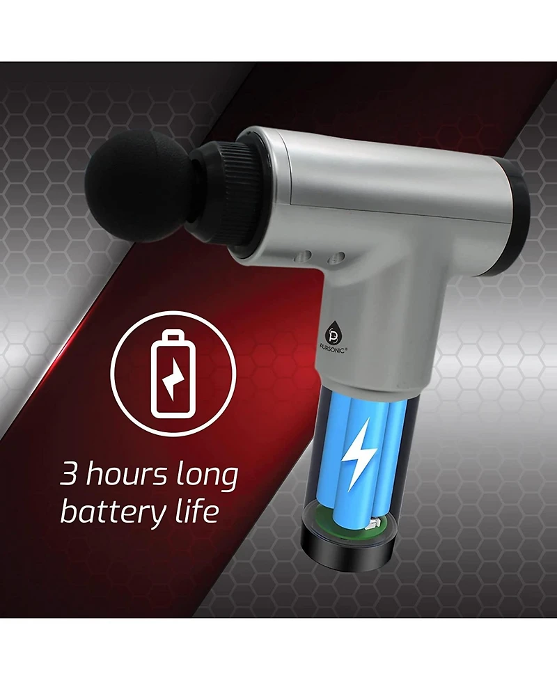 Pursonic Deep Tissue Massage Gun: Cordless, rechargeable, 6-speed massager for deep muscle relief. 3-hour battery life.