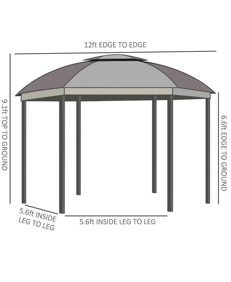 Outsunny 12' x 12' Round Outdoor Patio Gazebo Canopy with 2-Tier Roof