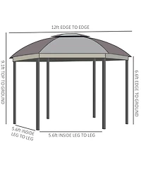 Outsunny 12' x 12' Round Outdoor Patio Gazebo Canopy with 2-Tier Roof