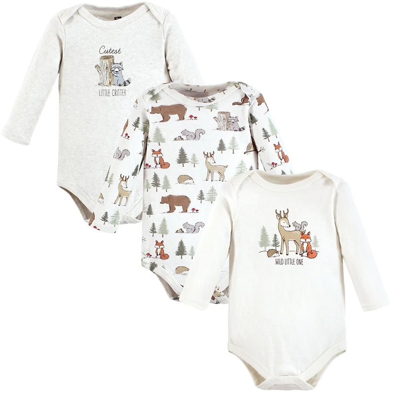 Hudson Baby Boys Cotton Long-Sleeve Bodysuits, Forest Animals 3-Pack