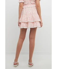 Free the Roses Women's Floral Eyelet Ruffled Mini Skirt