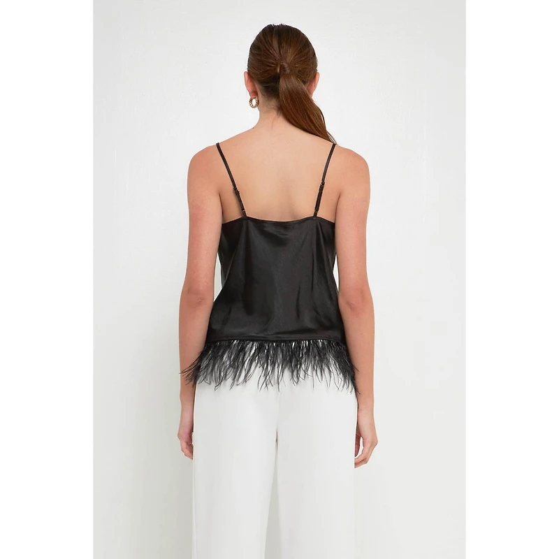 endless rose Women's Satin Cowl Neck Top with Feather