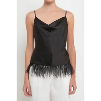 endless rose Women's Satin Cowl Neck Top with Feather