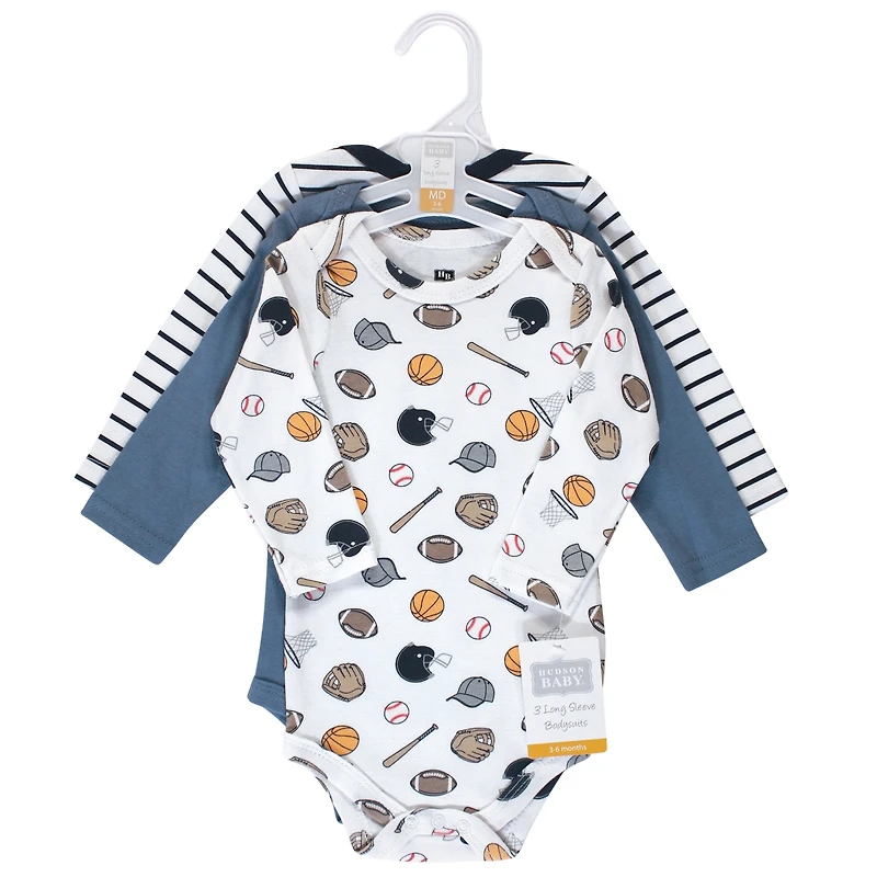 Hudson Baby Boys Cotton Long-Sleeve Bodysuits 3-Piece Comfort Pack