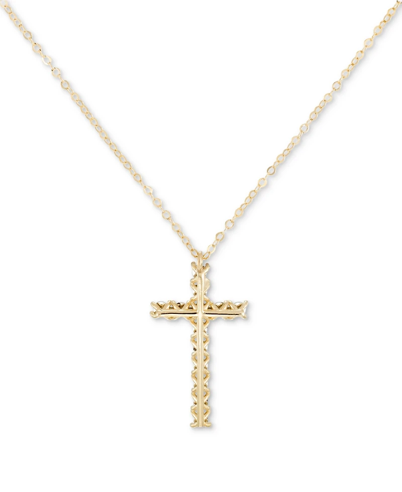 Diamond Beaded Cross 18" Pendant Necklace in 10k Gold