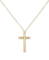 Diamond Beaded Cross 18" Pendant Necklace in 10k Gold