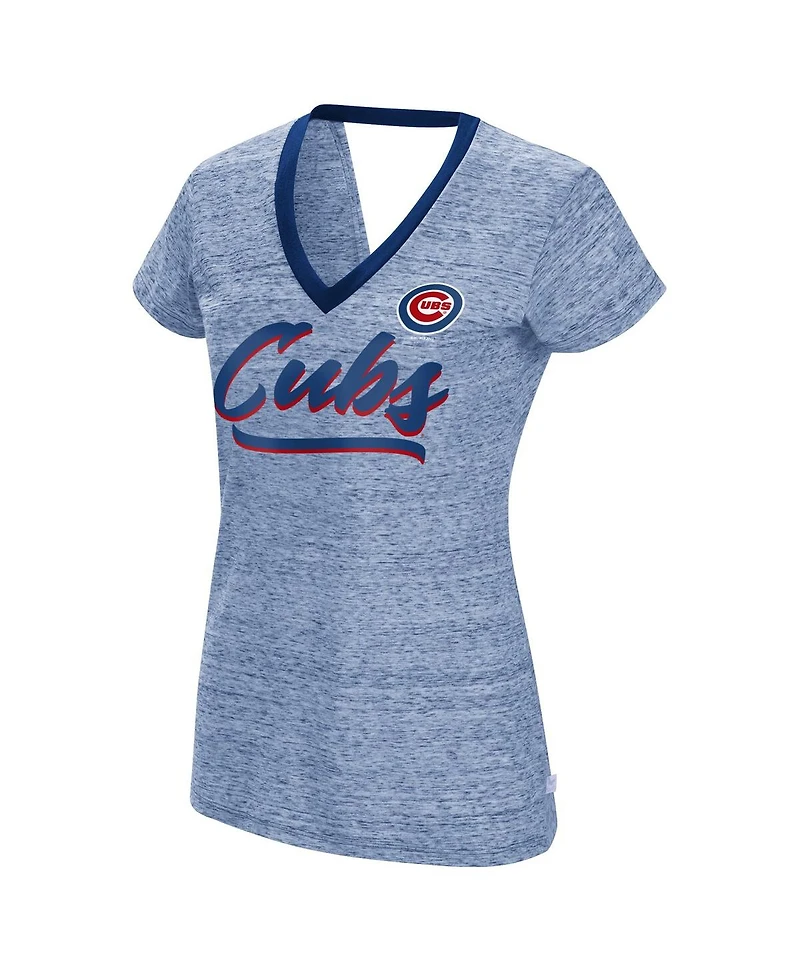Women's Touch Royal Chicago Cubs Halftime Back Wrap Top V-Neck T-shirt