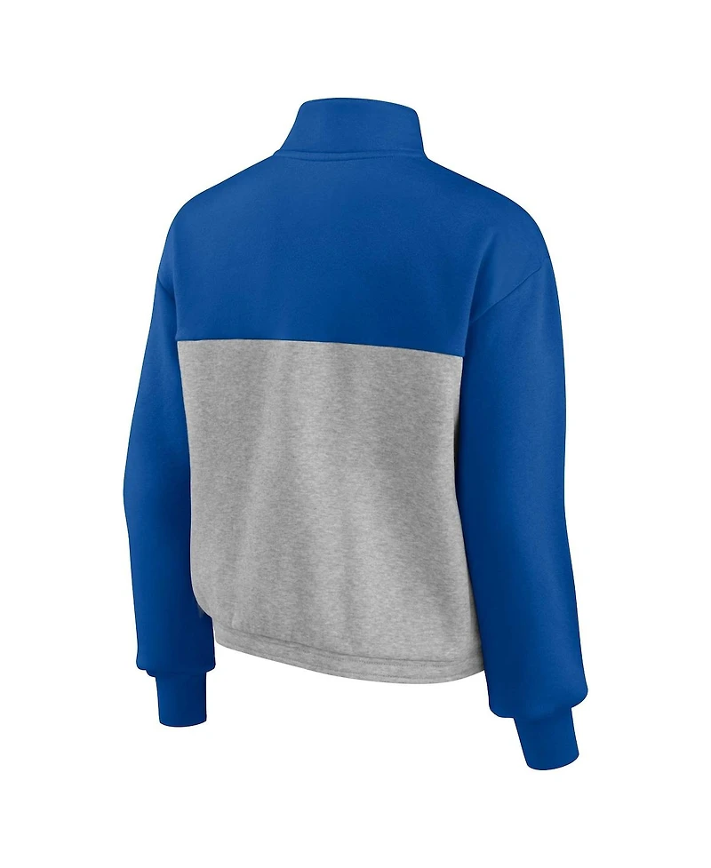 Women's Fanatics Royal, Heather Gray Chicago Cubs Iconic Cinch Waist Quarter-Zip Top