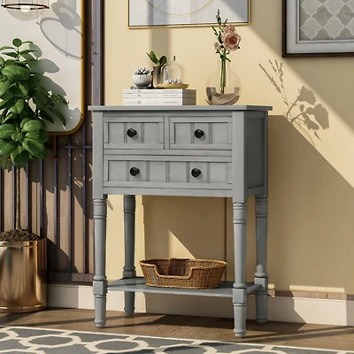 Simplie Fun Narrow Console Table, Slim Sofa Table With Three Storage Drawers And Bottom Shelf