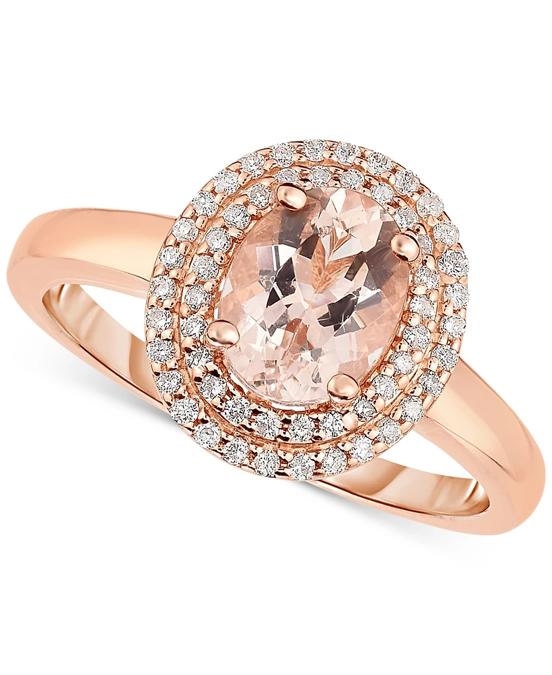 Morganite (1 ct. t.w.) & Diamond (1/5 ct. t.w.) Double Halo Ring in 14k Rose Gold