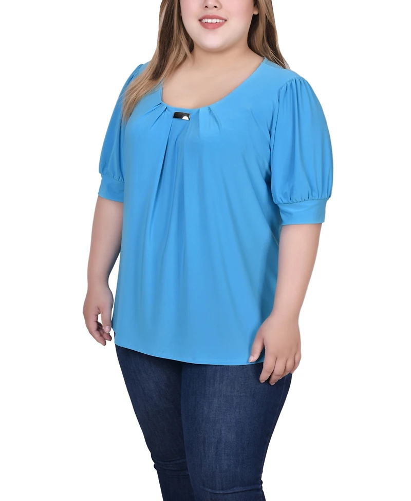 Ny Collection Plus Short Balloon Sleeve Top with Hardware