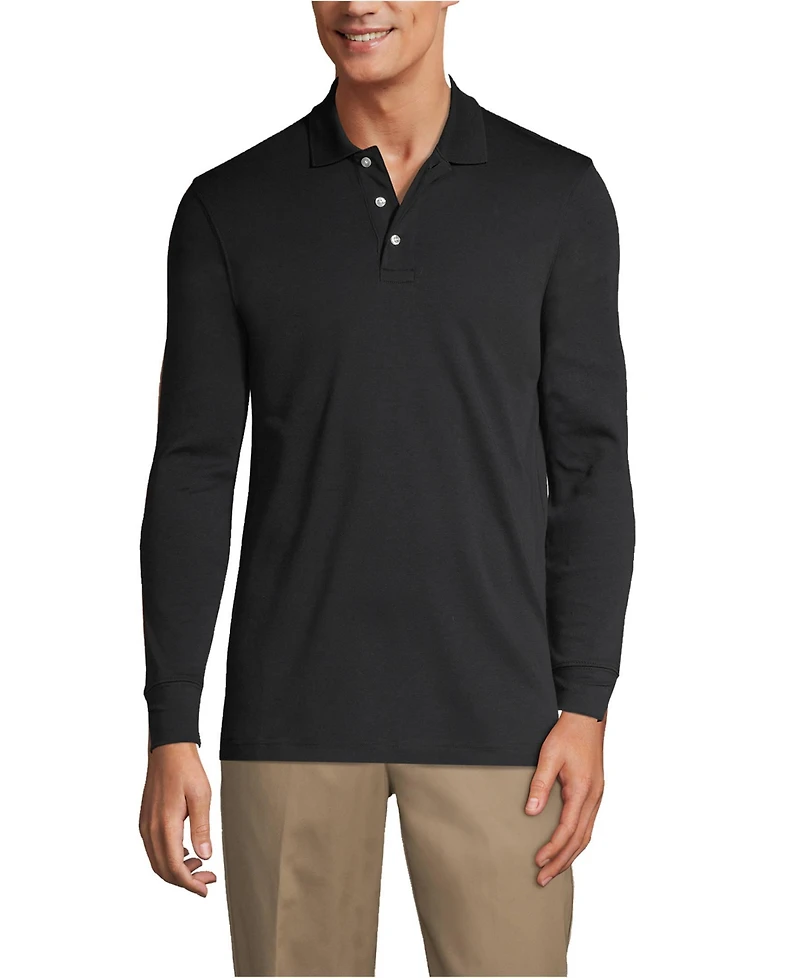 Lands' End Men's School Uniform Long Sleeve Interlock Polo Shirt