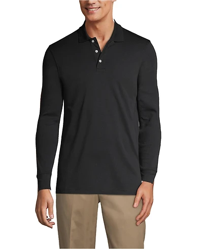 Lands' End Men's School Uniform Long Sleeve Interlock Polo Shirt