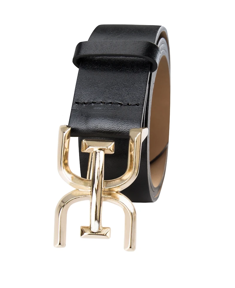 Sam Edelman Women's Brass-Tone Double-e Plaque Buckle Casual Belt