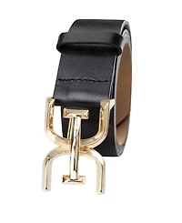 Sam Edelman Women's Brass-Tone Double-e Plaque Buckle Casual Belt