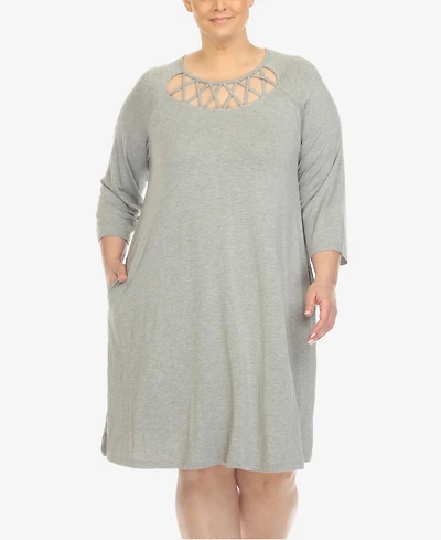 White Mark Plus Criss Cross Neckline 3/4 Sleeve Swing Dress