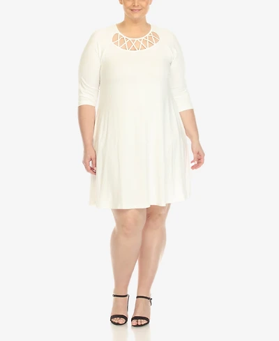 White Mark Plus Criss Cross Neckline 3/4 Sleeve Swing Dress