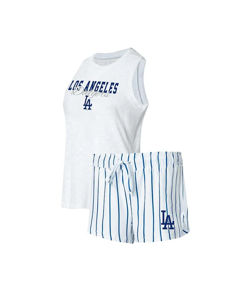 Women's Concepts Sport White Los Angeles Dodgers Reel Pinstripe Tank Top and Shorts Sleep Set