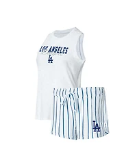 Women's Concepts Sport White Los Angeles Dodgers Reel Pinstripe Tank Top and Shorts Sleep Set