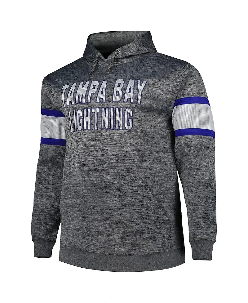 Men's Heather Charcoal Tampa Bay Lightning Big and Tall Stripe Pullover Hoodie