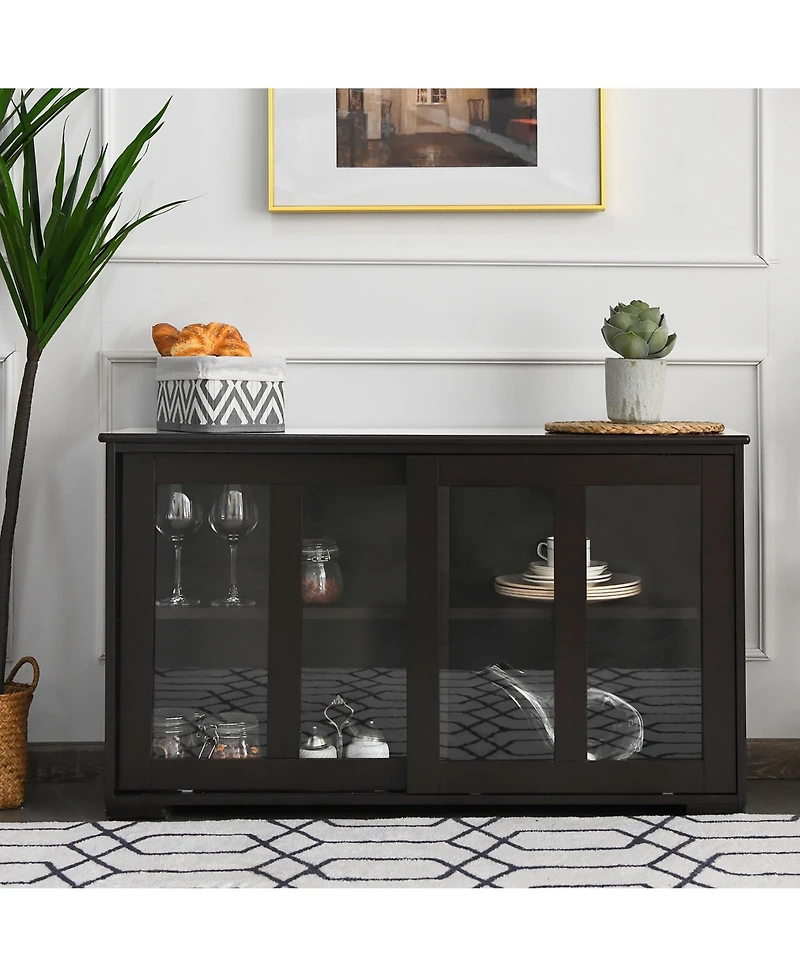 Storage Cabinet Sideboard Buffet Cupboard Glass Sliding Door