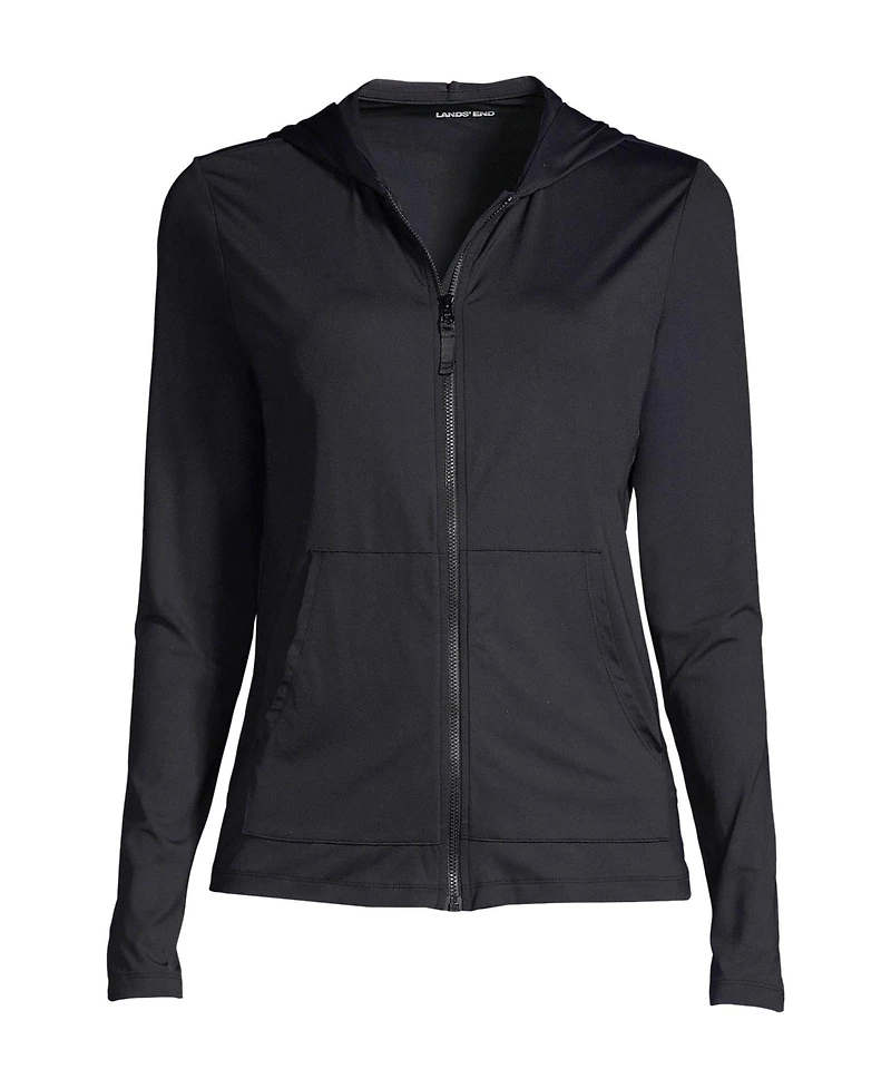 Lands' End Women's SunShade Upf 50 Long Sleeve Hooded Full Zip Rash Guard