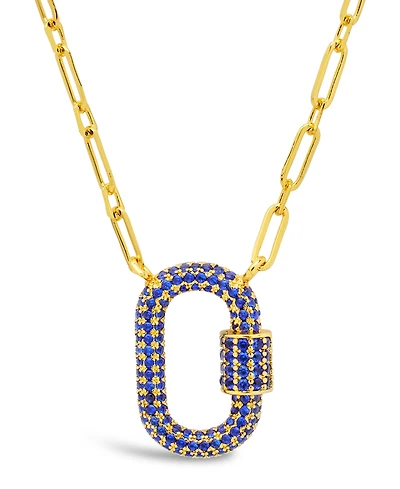 Sterling Forever Pave Cubic Zirconia Carabiner Lock Necklace