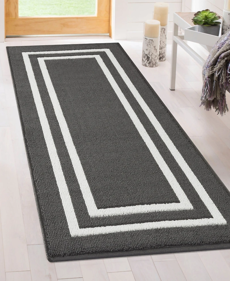 Jean Pierre Double Line Border Tufted - Machine Washable Runner Rug