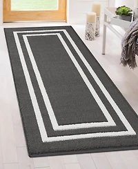 Jean Pierre Double Line Border Tufted - Machine Washable Runner Rug