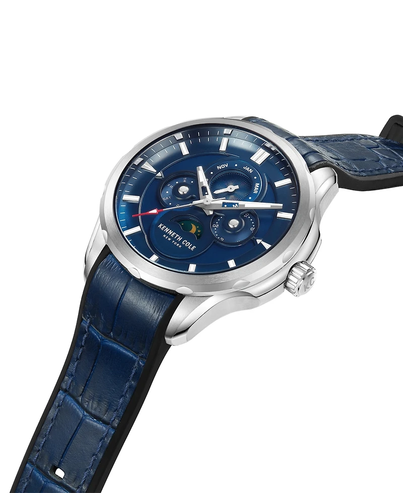 Kenneth Cole New York Men's Multifunction Dress Sport Blue Genuine Leather Watch 42mm